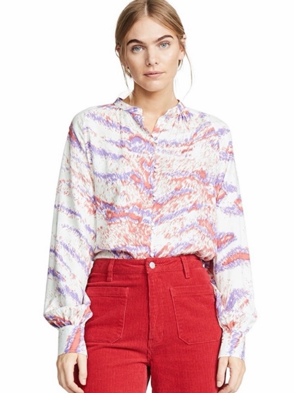 Hofmann Orange & Purple Abstract Button-Front Blouse